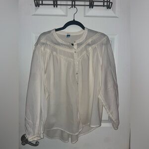 Old Navy Cream Peasant Blouse with Button Front